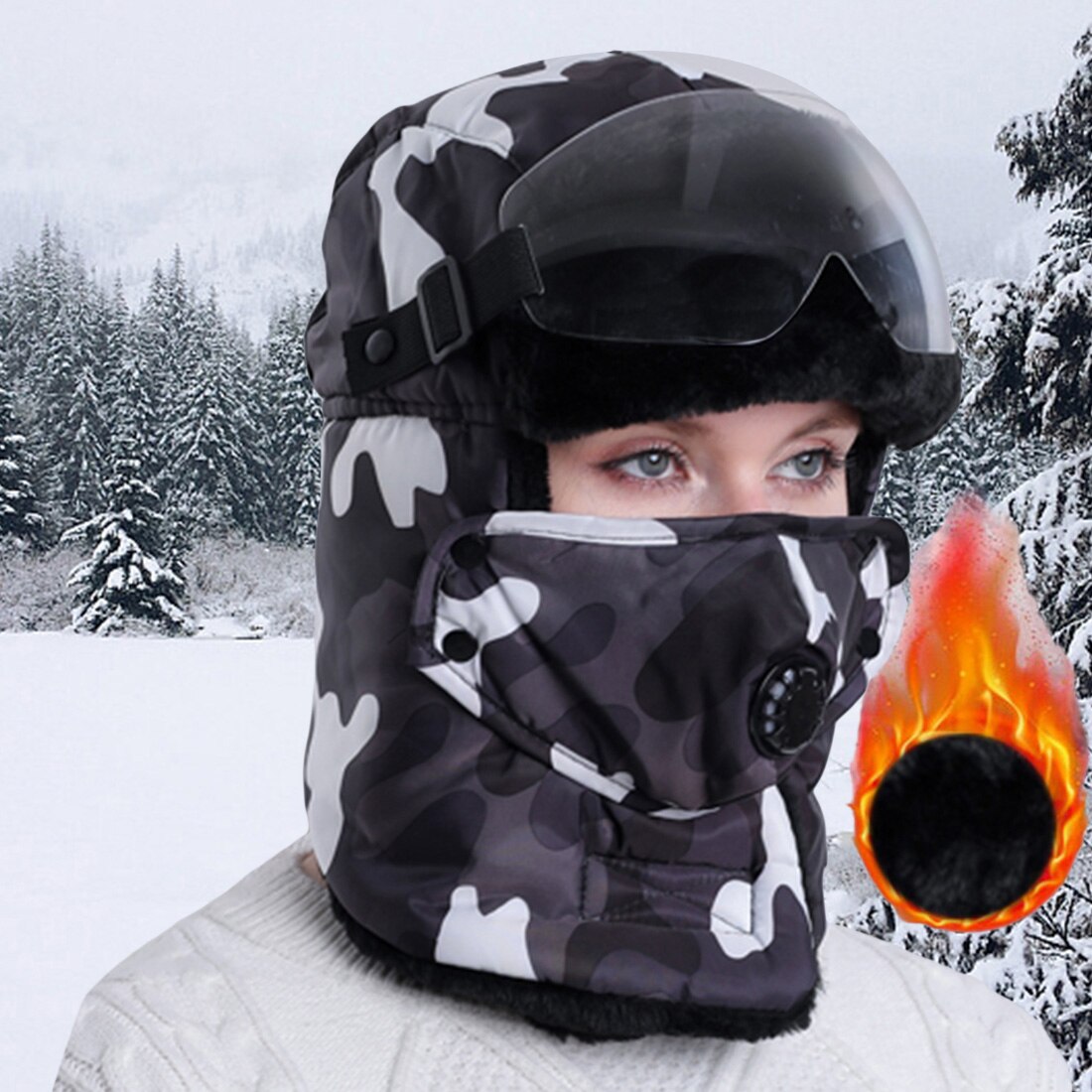 Unisex Winter Bommenwerper Hoed Rusland Leger Masker Sunglass Hat Dikke Warme Outdoor Bomber Waterdichte Leifeng Hoed: E778909