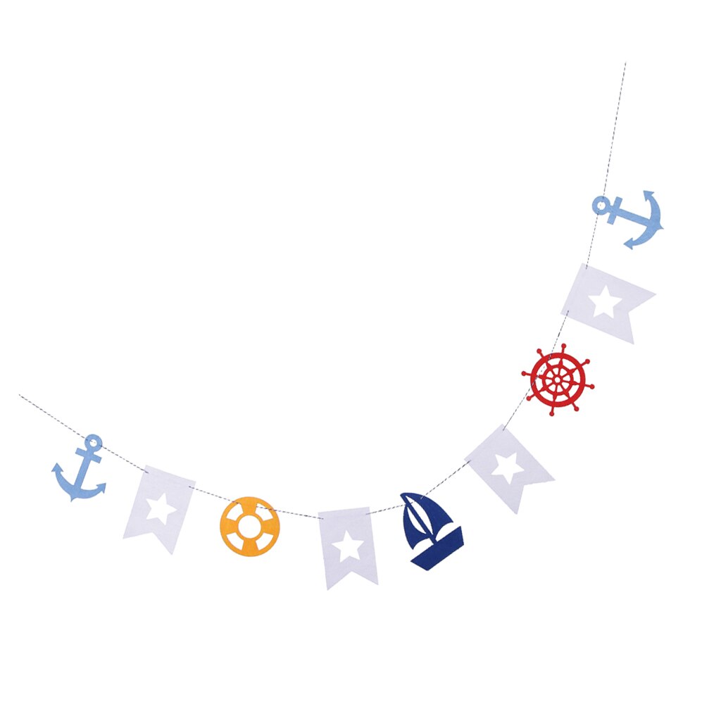 Nautical Sailing Themed Pennant Party Flags Garland Banners Felt Hanging Garland Bunnting Banner for Baby Room Decoration