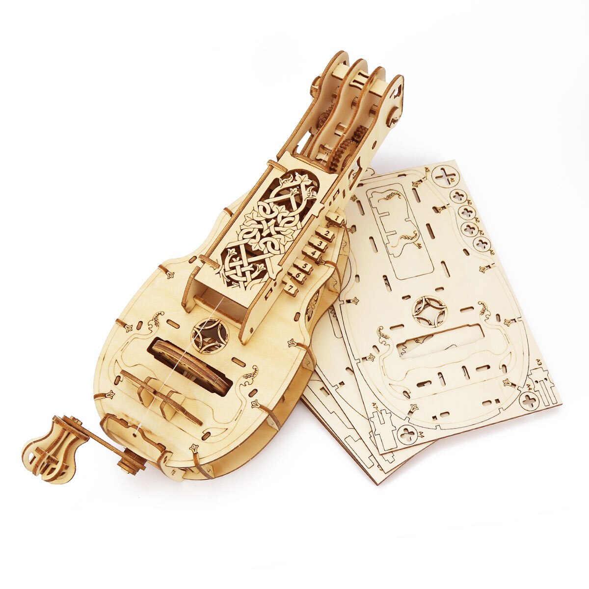 Hurdy Gurdy Mechanical Model DIY Musical Instrument 3D Wooden Puzzle Building Kits Birthday For Adults and Kids