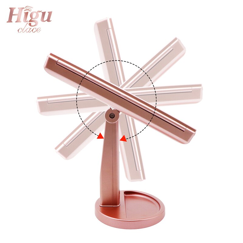 Higu Tri-folded Table Makeup Mirror LED Light Touch Screen Fold Mirrors 180 Degree Adjustable Table Cosmetic Tool