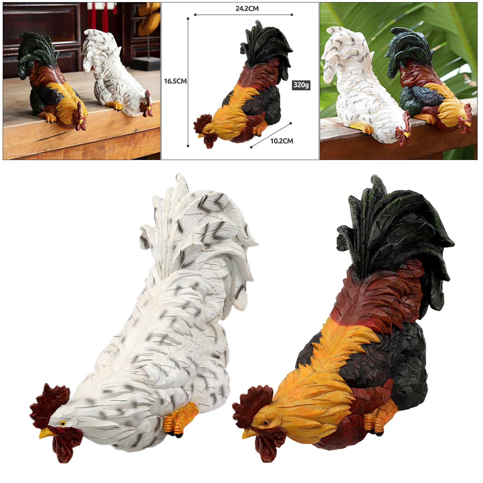 Resin Garden Rooster Statue Ornament Hand-Painted Animal Sculpture Decorative Patio Lawn Landscaping