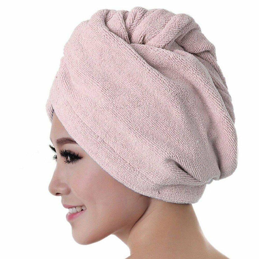 Blødt hår håndklæde hætte hurtigttørrende hår håndklæde tyk absorberende badehætte 60 x 25 cm ensfarvet håndklæde bad wrap badeværktøj: Lyserød