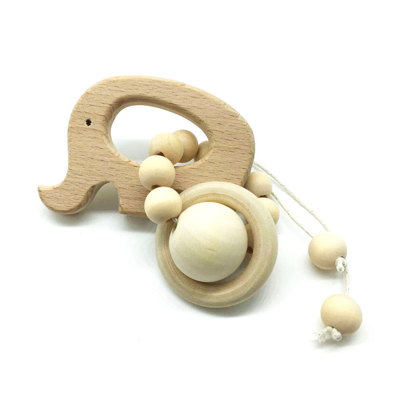 Bebek ahşap diş halkası güvenlik fil ayı kalp tavşan bebek bilezik hediye ahşap Molar sopa DIY el sanatları doğal bebek oyuncakları
