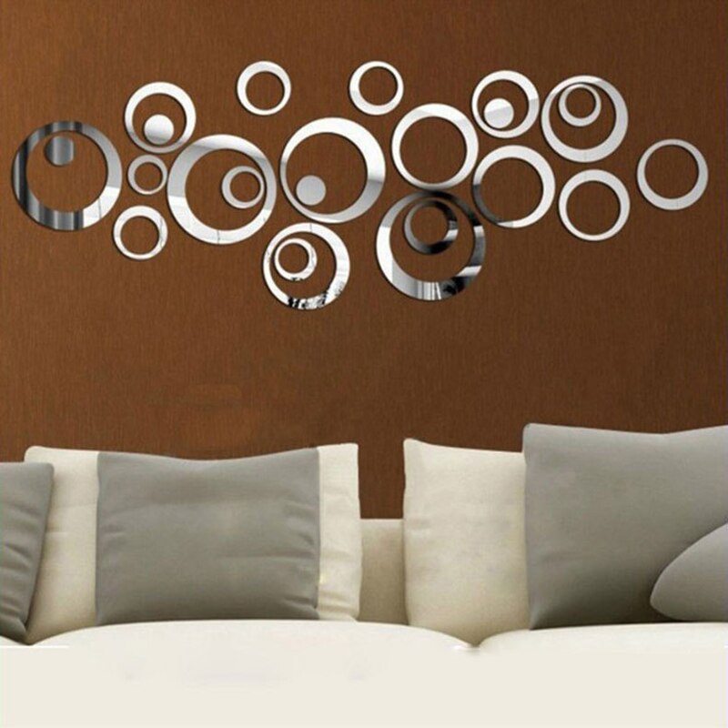 24Pcs 3D Spiegel Acryl Muur Sticker Creatieve Cirkel Ring Slaapkamer Decors Voor Familie Decoratie Adhesive Home Decal J99St