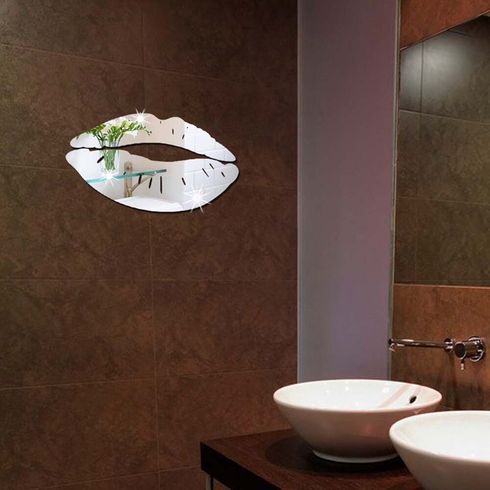 Removable Lips kiss crystal Acrylic Mirror Decorative Sticker 3D DIY wall sticker Wall Decor home decor Shower Room bathroom