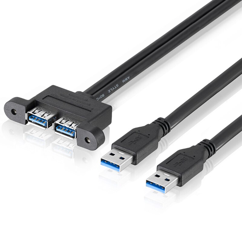Dual USB 3.0 Male to Female Extension Cable with Screw Mount Hole for Home Office SP99