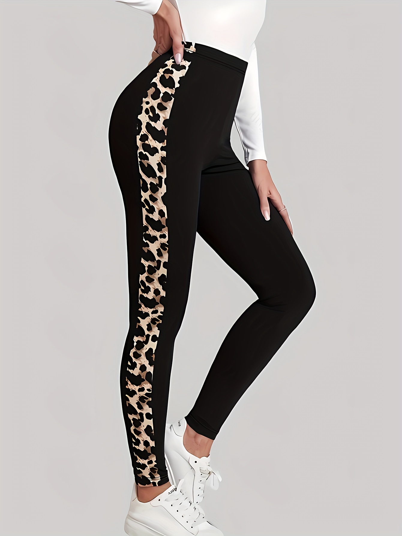 Animal estampado feminino ostenta leggings, calça elástica, calça apertada casual e confortável: XL / Vermelho