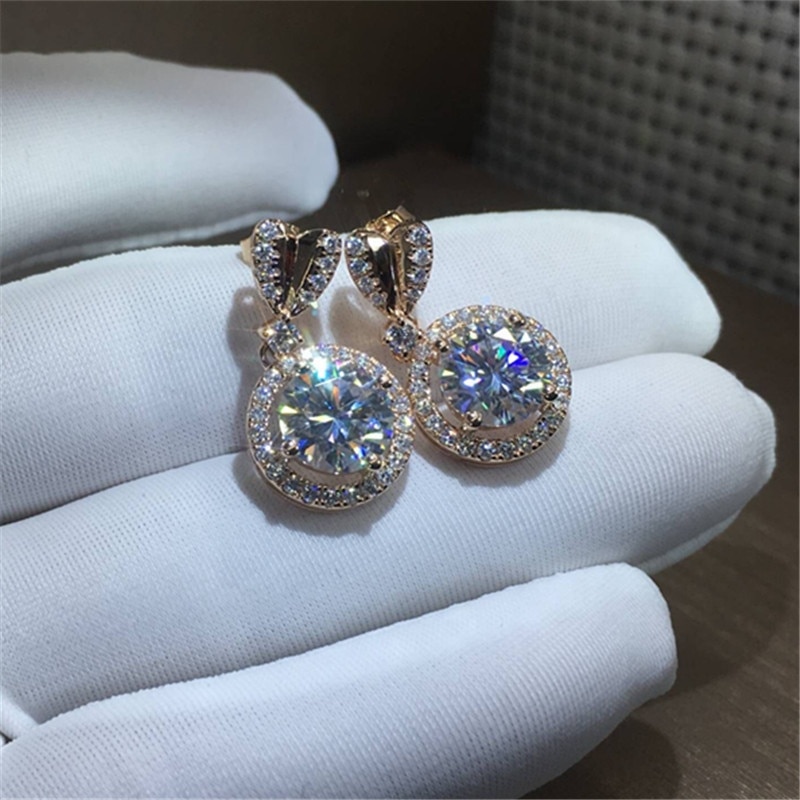 Huitan Trendy Gold Color Heart Stud with Big Round CZ Pendent Women Earrings Graceful Girl Accessories Jewelry