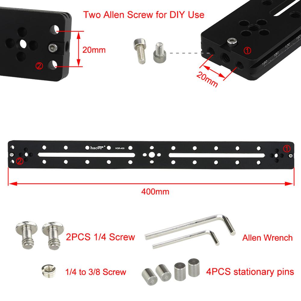 Haoge 400mm Multi-purpose Dual Dovetail Long Quick Release Extender Rail Sliding Plate for Camera Tripod Ballhead Clamp fit Arca