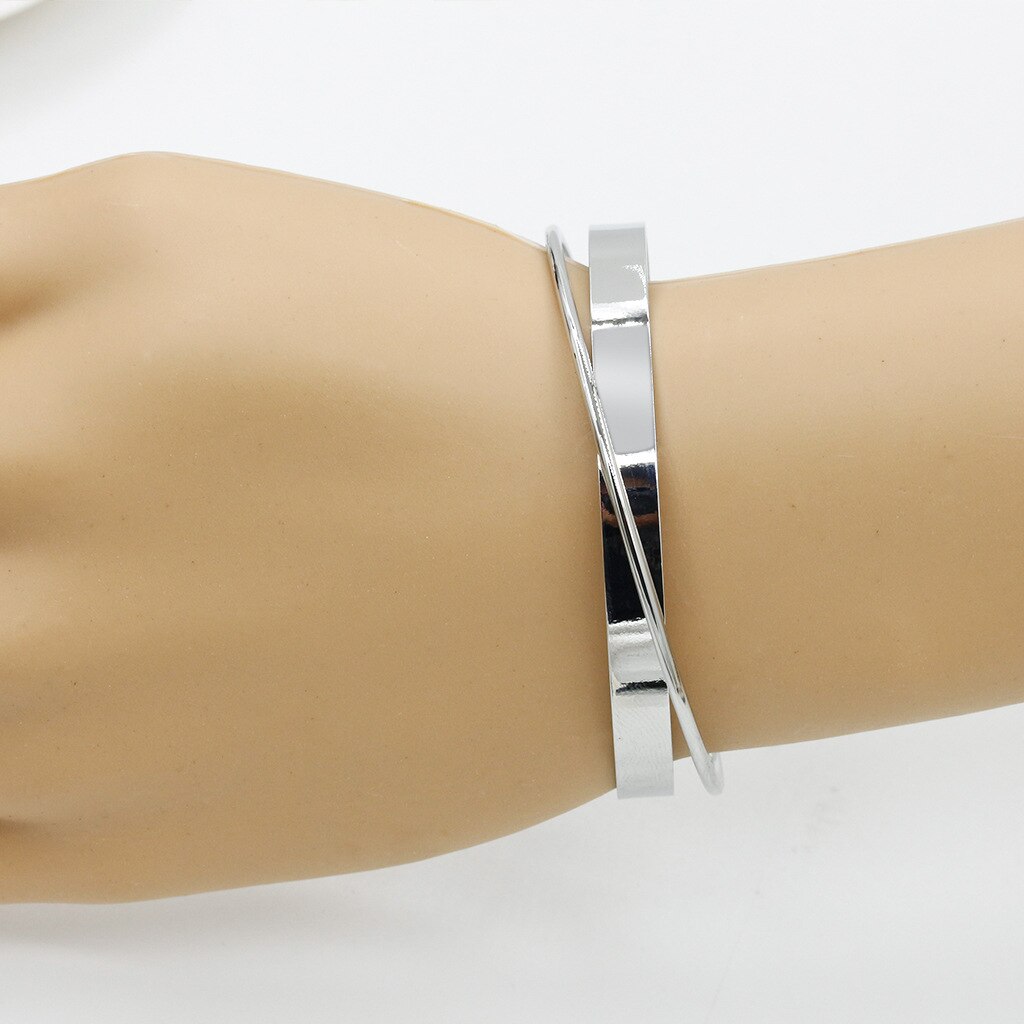 lady lady girl girlfriend female loved ones couple metal gold silver color double solid smooth opening pop bracelet: qwsl83A02