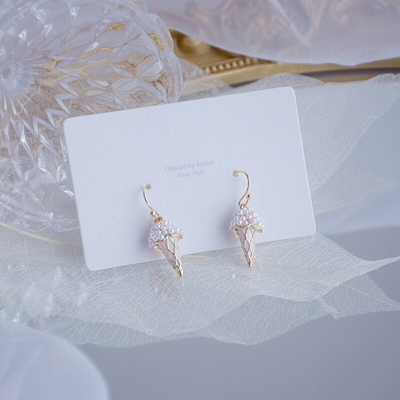 Korean Delicate Texture Full Pearl Ice cream Earring Cute 14K Real Gold Earring Minimalist Tiny Brincos Jewelry