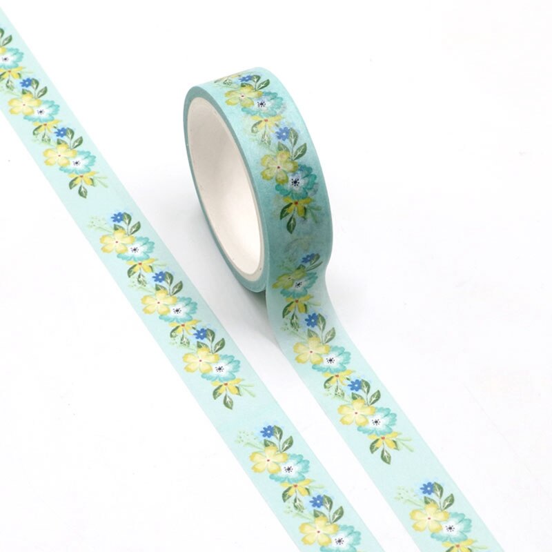 1pc mignon jaune et vert fleurs Washi ruban Kawaii Scrapbooking outil adhésif ruban de masquage Photo Album bricolage ruban décoratif