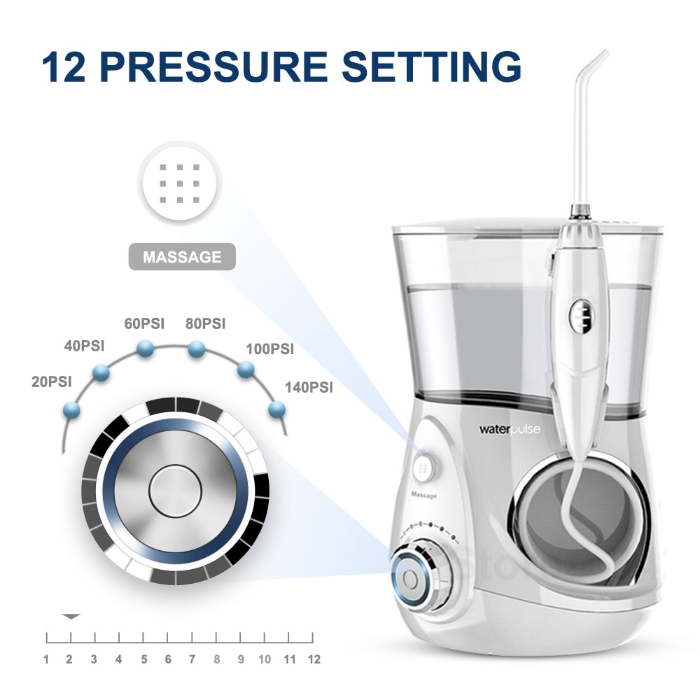 Waterpulse V660 12 pression Oral dentaire Flosser irrigateur V660 eau Pick avec 5 buses outils d'hygiène buccale Irrigation orale
