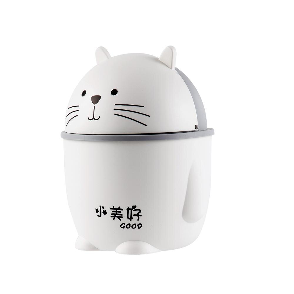 Creatieve Cartoon Desktop Prullenbak Met Swing Deksel Puin Opbergdoos Vuilnisbak Kantoorbenodigdheden Kleine Prullenbak Mini Auto Kattenbakvulling kan: White