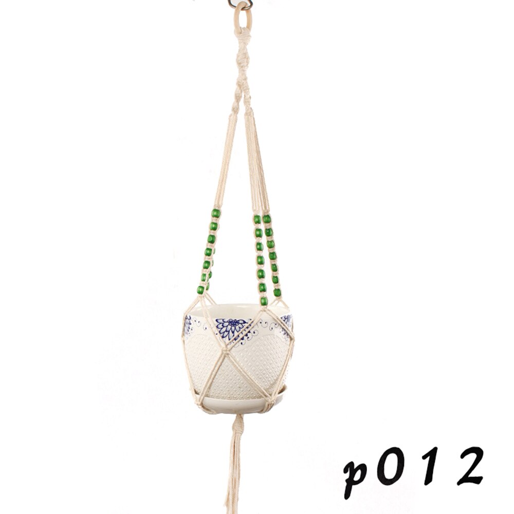 Macrame Katoen Handgemaakte Touw Opknoping Netto Opknoping Mand Vaas Bloem Plant Haak Sling Haak Land Yard Tuin Wanddecoratie: P012