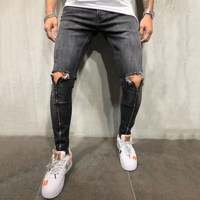 Slim Fit Rits Ripped Smalle Pijpen Broek Mode Broek Skinny Jeans Mannen Jeans