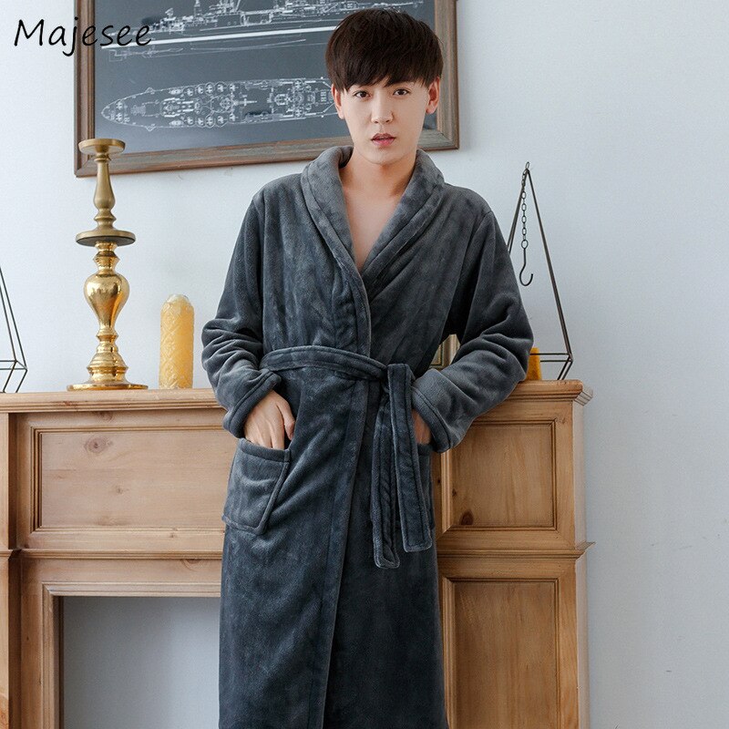 Gewaden Mannen Turn-down Kraag Gedrukt Flanel Warme Zachte Winter Dikkere Lange Eenvoudige Dagelijkse Mens Trendy Kleding chic