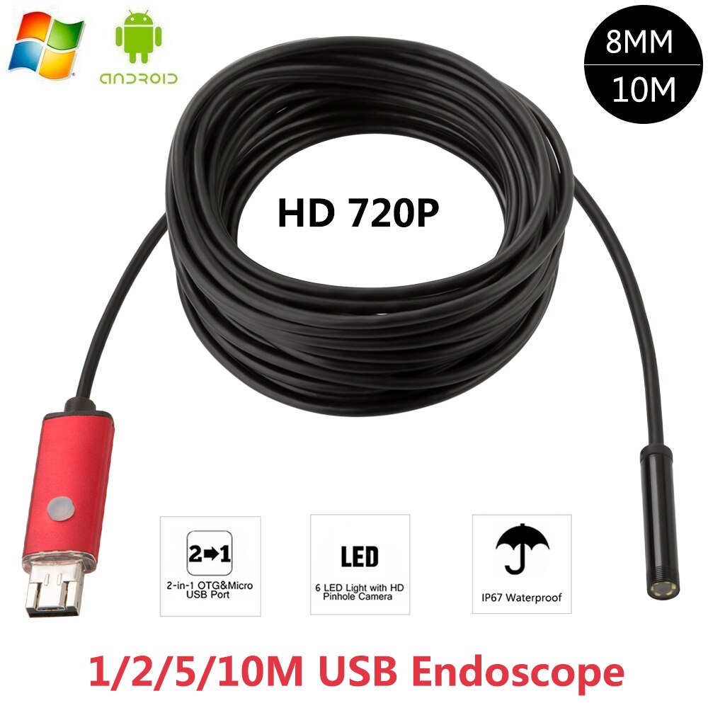 Endoscoop 2 In1 2MP 1M 2M 10M Android Usb Hd Camera 8 Mm IP67 Walterproof Snake Usb camera Hd 720P Android Mobiele Usb Borescope