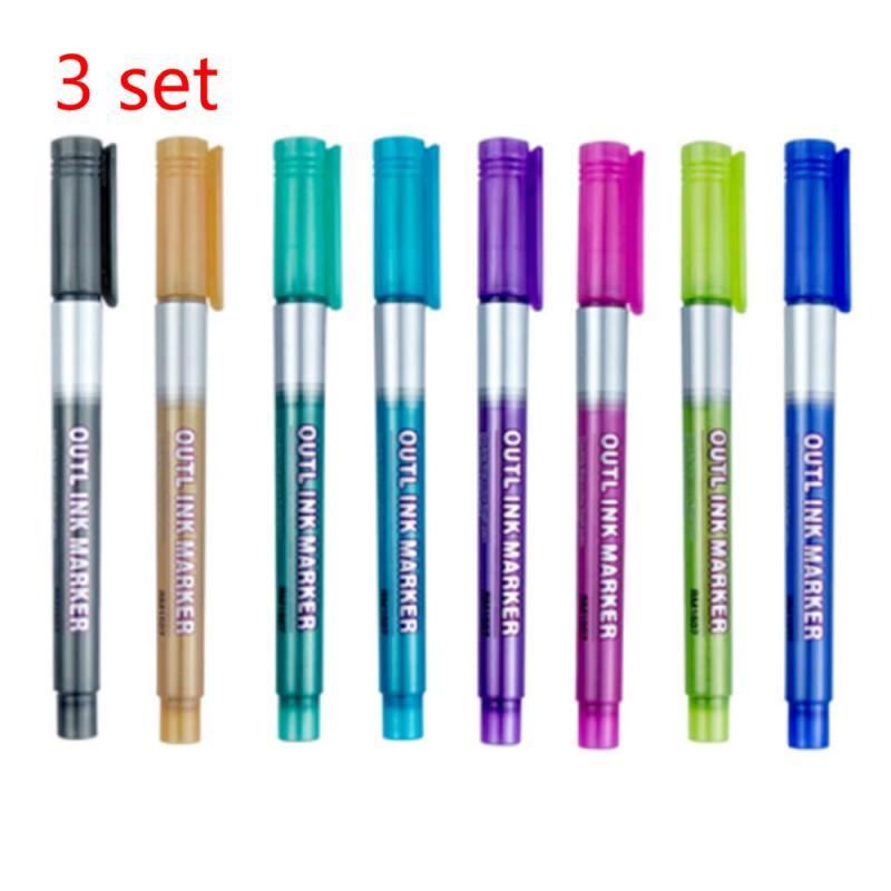 Rotulador de contorno mágico de doble Arte De Línea, marcador de dibujo, bolígrafo de Navidad para pintar, artículos creativos, 8 Uds.: 3set