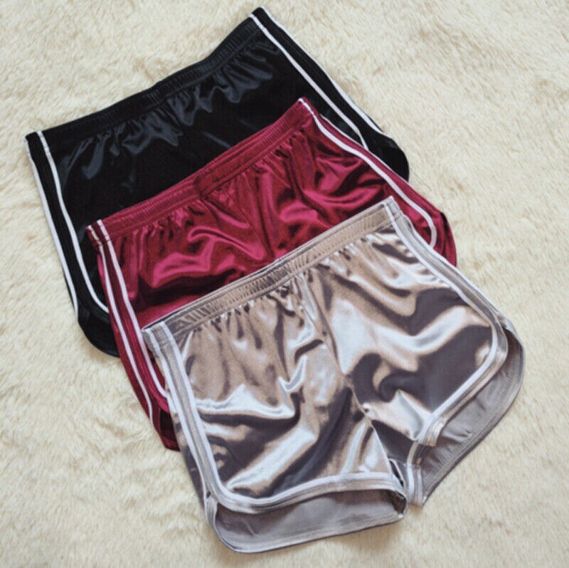 Dam sommar casual strand smal dam randig satin siden shorts med hög midja svart silver vinröd