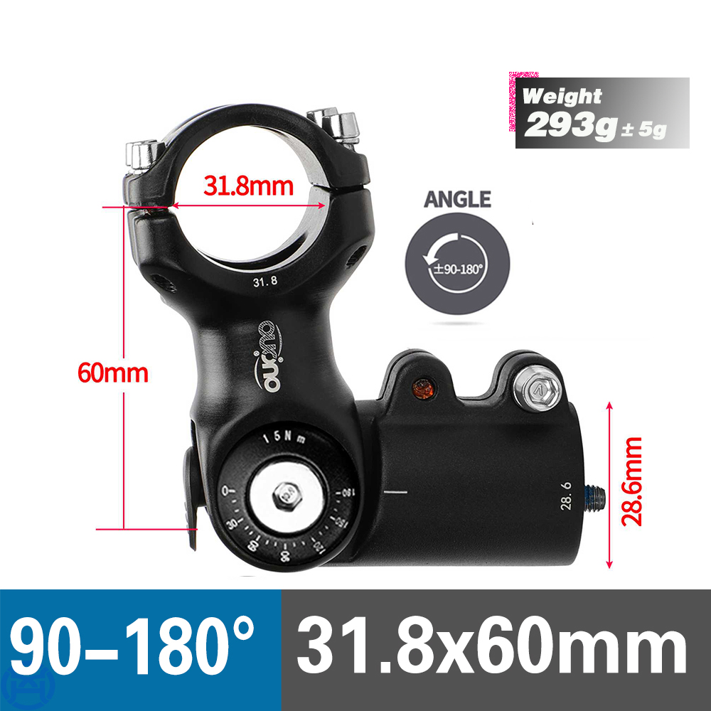 OUO MTB Attacco Manubrio Regolabile MTB potenza bicicletta Tavolo 90-180 Gradi Manubrio Della Bicicletta estensore 25.4/31.8mm Giù Stelo Estensione Doppio Blocco: bianca