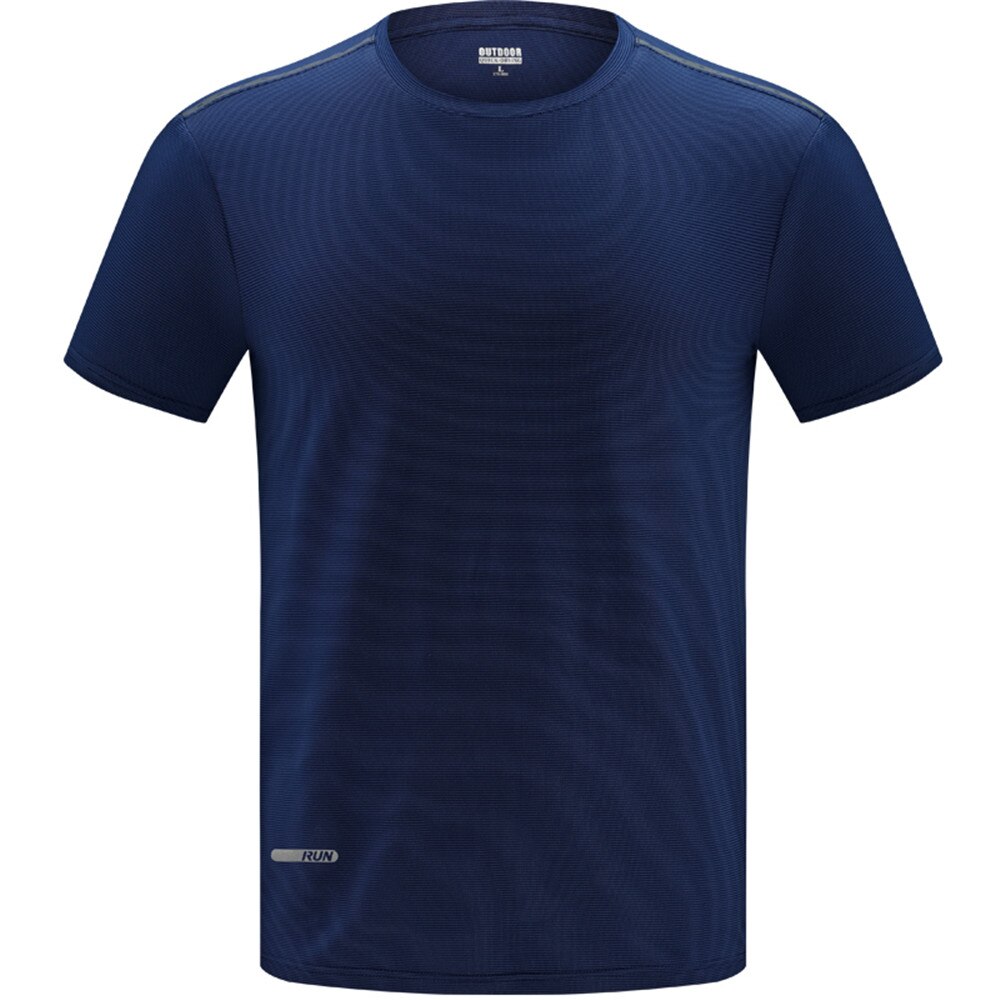 Zomer Casual T-shirt Mannen Wandelen Top Mouwen Ronde Hals Ademend Licht Sneldrogende Effen Kleur camping T-shirts: Dark Blue / L