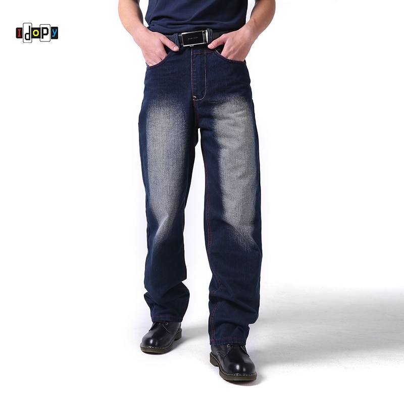 Cool hip hop herrejeans plus størrelse 30-46 syrevasket vintage retro falmet farve løs pasform baggy denimbukser til hipster