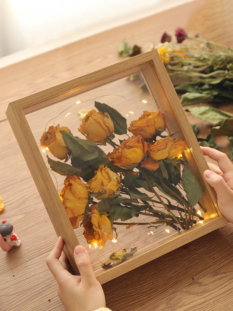 Holz getrocknete Blumen rahmen, schwimmende Holz Schatten Box Rahmen für gepresste Blumen Doppel Acryl Bilderrahmen Desktop DIY