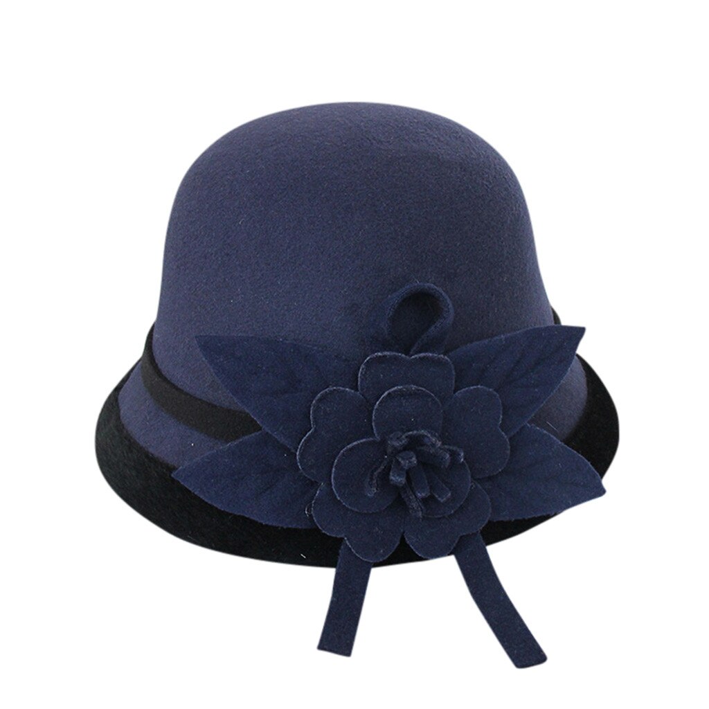 wool Mother Lady Top Grade Banquet Formal Hats Women Winter Pure Wool Felt Bowknow Fedora Hat#p3: Navy