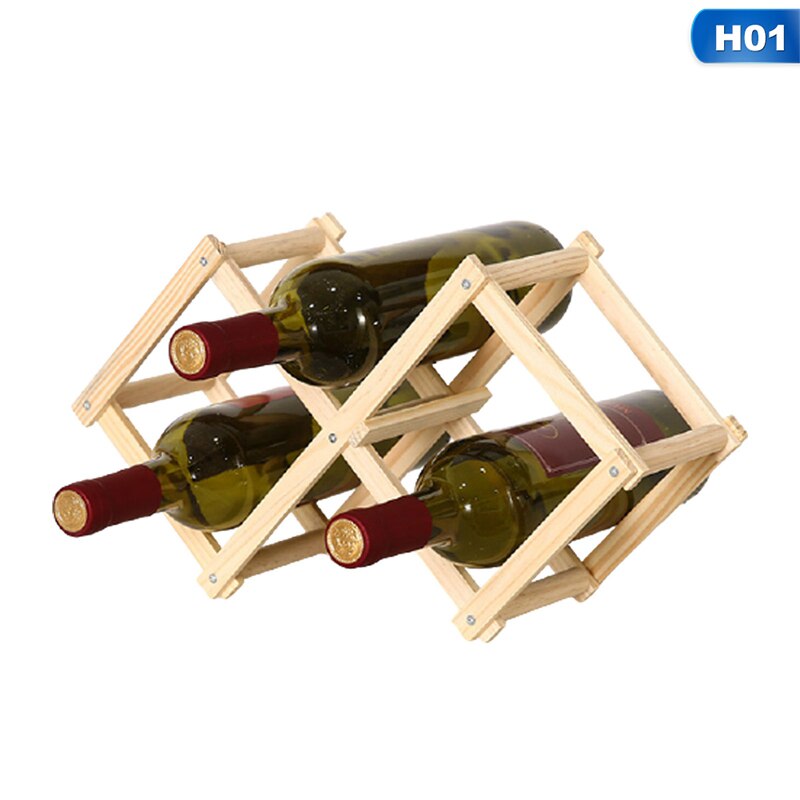 Solid Wood Folding Wine Racks Foldable Wooden Wine Stand Holder 10 Bottles Stackable Wine Cellar Racks Kitchen Bar Display Shelf: H01