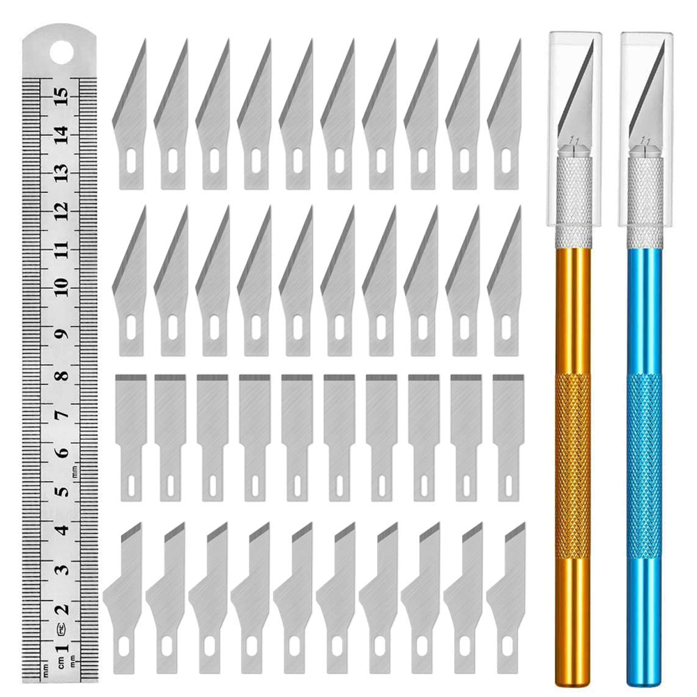 Precision Carving Craft Knife Hobby Knife Kit with 40 Spare Blades Sewing Measuring Gauging for DIY Art Work Cutting Tool: Default Title