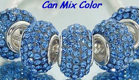 Mieszane białe gorące 14MM 50 sztuk/partia żywica Rhinestone posrebrzane rdzeń Big Hole kryształowe koraliki europejskie n4254 dopasowane bransoletki z charmsami.: 14