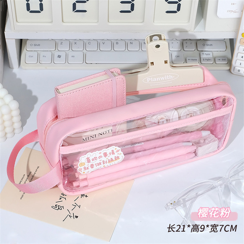 Transparent Pencil Case Trousse Portable Pencil Box Kawaii Fournitures Scolaire Waterproof School Pen Case Papeterie Japonaise: Red
