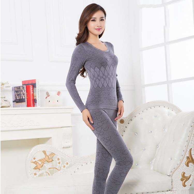 Queenral Long Johns For Women Thermal Underwear Set Second Skin Winter Female Thermal Clothing Women Body Shaped Pajamas Warm: gray