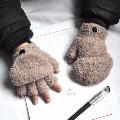 freundlicher Winter Handschuhe Korallen Vlies Verdicken Halb Finger Klappe Halten Warme Baby Jungen Mädchen Fäustlinge Neugeborenen Weiche Faltbare Fäustlinge Handschuhe: khaki