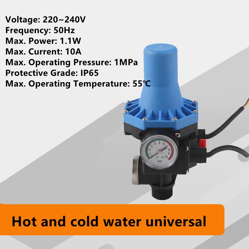 Waterproof Pressure Switch Adjustable Water Pump Automatic Pressure Control Electronic Switch With Pressure Gauge Max.10 Bar