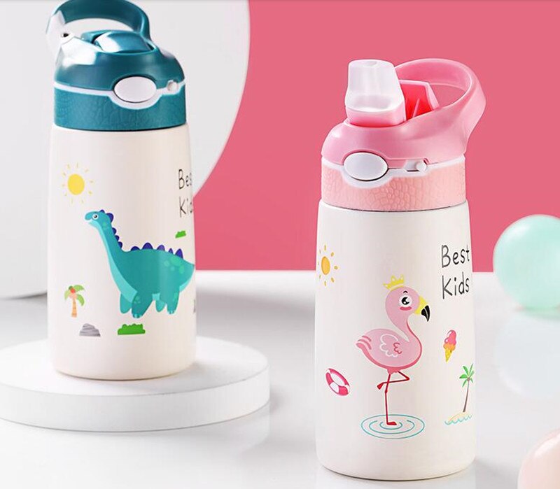 Bouteille d&#39;eau Thermos pour enfants de 400ML, tasse Thermos pour enfants, bébé canard, paille à billette, flacons sous vide en acier inoxydable 316, gobelet, tasse thermique