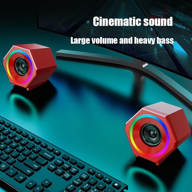 Red USB Wired Bluetooth Computer Speakers AUX Input USB Powered Wireless Bass Reinforcement Mini Speaker for Laptop Desktop