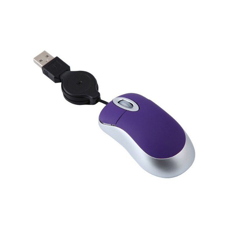 Mini Portable Wired Retractable Mouse Computer Mause Small Hand USB Optical 1000 DPI Office Mice for PC Laptop Notebook for Kids: Purple