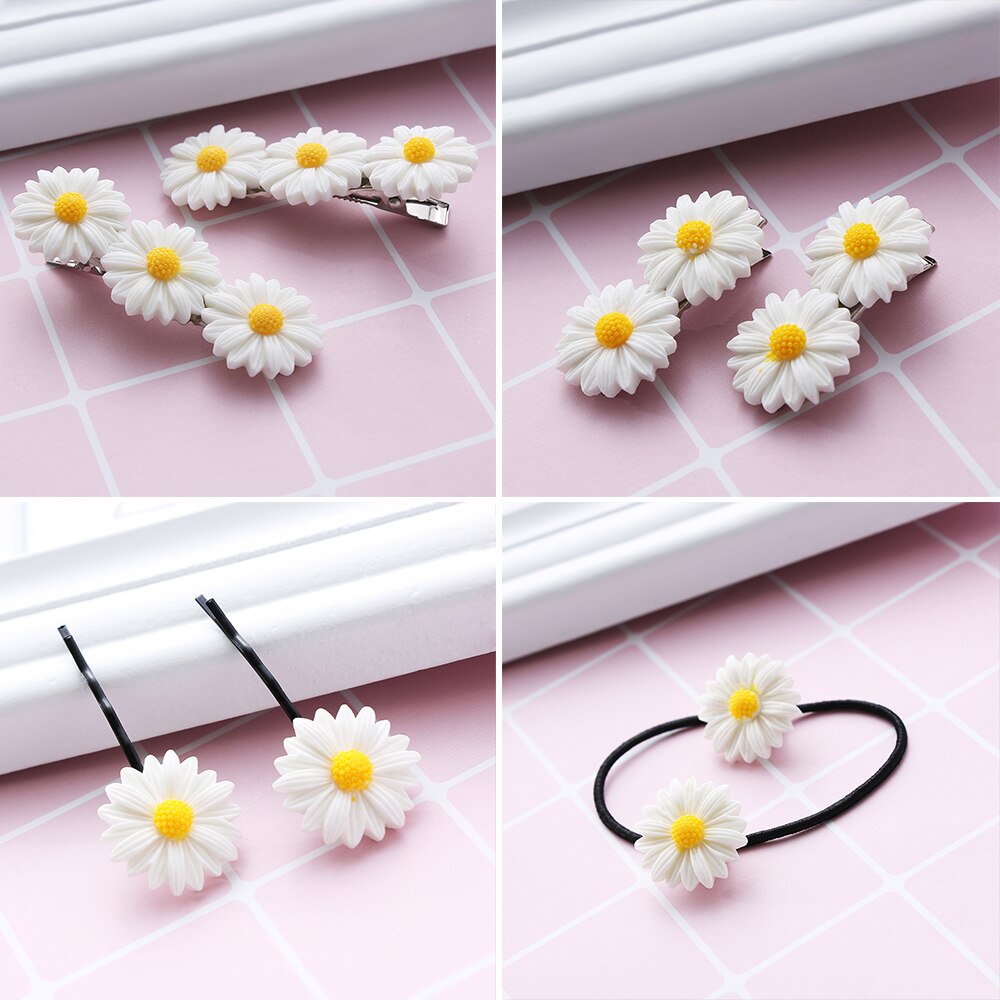 Mini pince à cheveux en forme de marguerite pour filles, 2 pièces, breloques, anneau élastique en forme de fleur, épingles à cheveux, queue de cheval, support pour enfants, accessoires de style