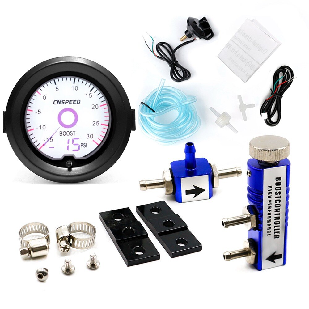 Indicador Turbo Boost Gauge de 2 pulgadas/52mm, cristal líquido, pantalla de puntero Virtual de 7 colores, mesa Turbo PSI con Kit de controlador ajustable: blue Controller