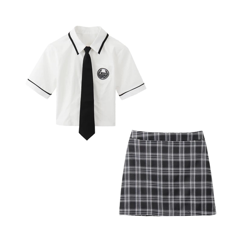 2022 japanese and korean style college style school costume suit high waist hip wrap skirt girl jk uniform daily two-piece set: color3 one set / M