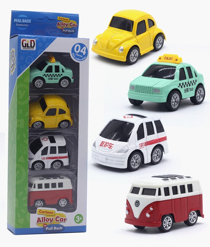 Alloy Car Q Version Pull Back Police Car Classic Car Ambulance Bus Taxi Car Model Set: B