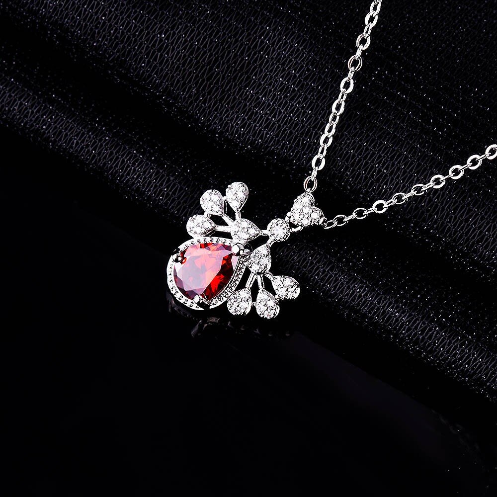 Mode Pauw Hanger Ketting Creatieve Inlay Water Rode Zirkoon Luxe Sieraden Voor Vrouwen Wedding Party Anniversary