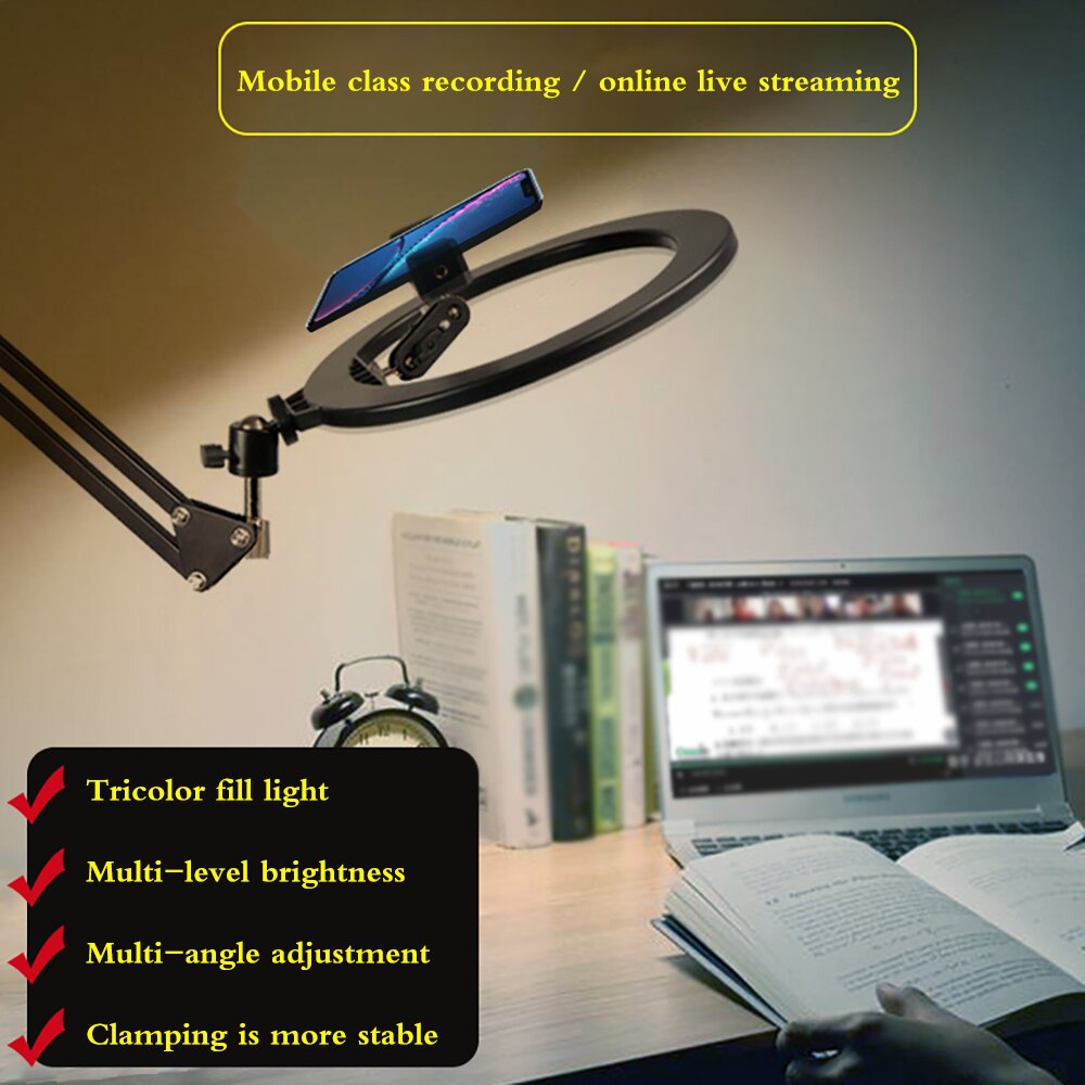 Photography Phone Clip Bracket Suspension Arm Stand Clip Holder Kits Double Spring Structure Ring Light Kit for Live Show