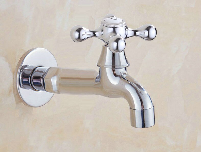Polished Chrome Wall Mounted Garden Bibcock Tap Bathroom Washing Machine Water Tap /Mop Pool Sink Faucet KD084: C