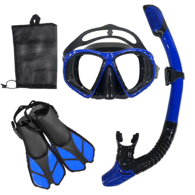 Máscara y gafas de buceo con snorkel, juego de tubo de natación para buceo, adulto, unisex: Azul marino / L / XL