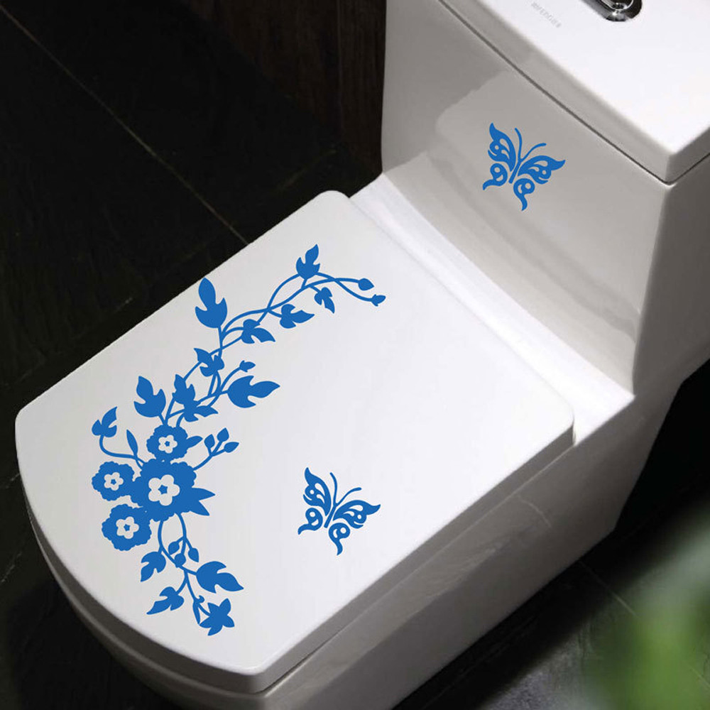 Wc Sticker Wc Sticker Bloem Toiletbril Muursticker Badkamer Decoratie Decals Decor Vlinder Mural Badkamer Muursticker: Blue