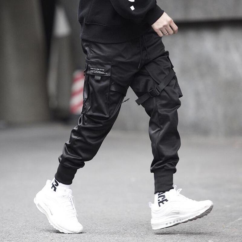 Cargobukser joggers mænd sorte haremsbukser multi-pocket bånd mande joggingbukser streetwear afslappede bukser elastisk talje herrebukser