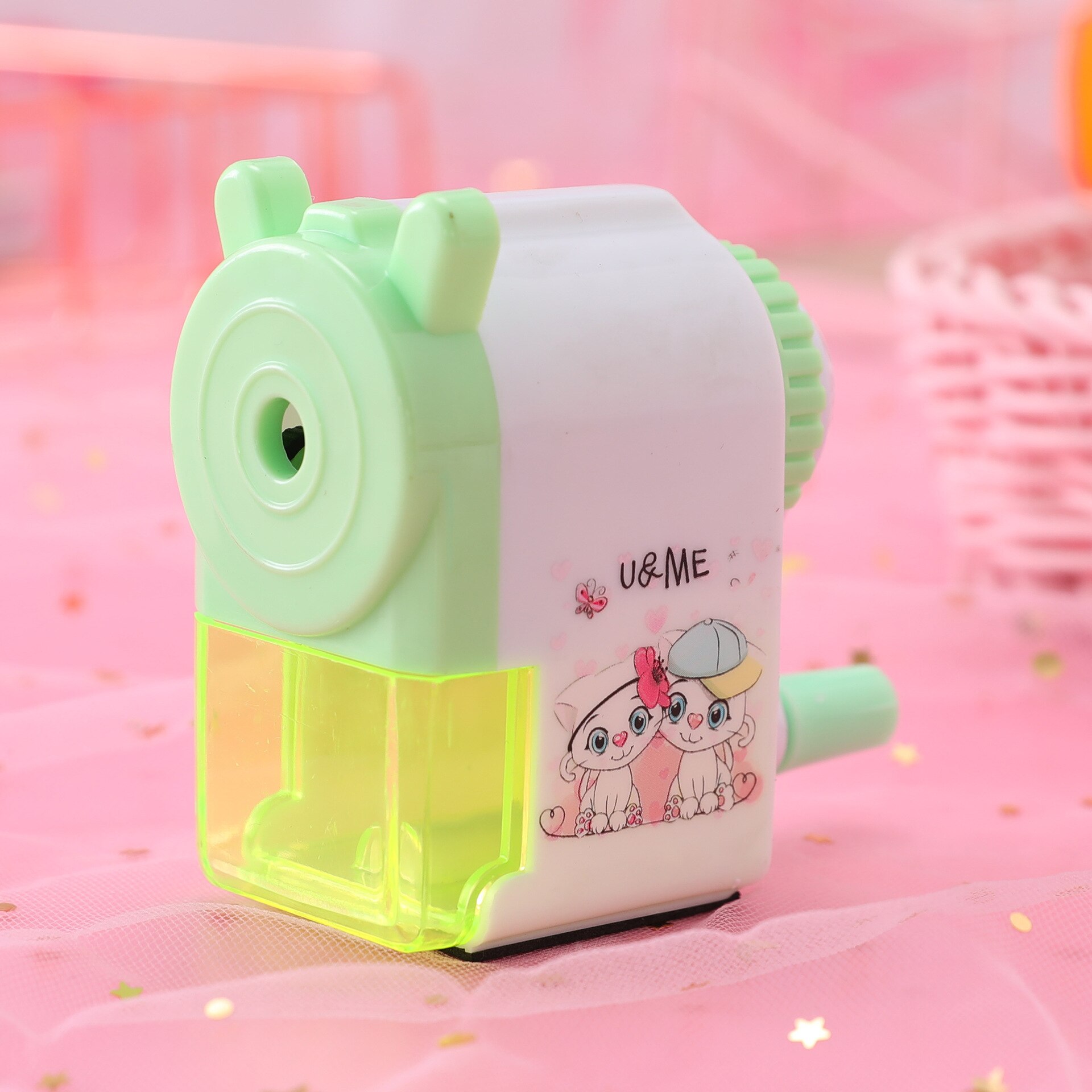 Sacapuntas de mano Kawaii, papelería para material escolar: green